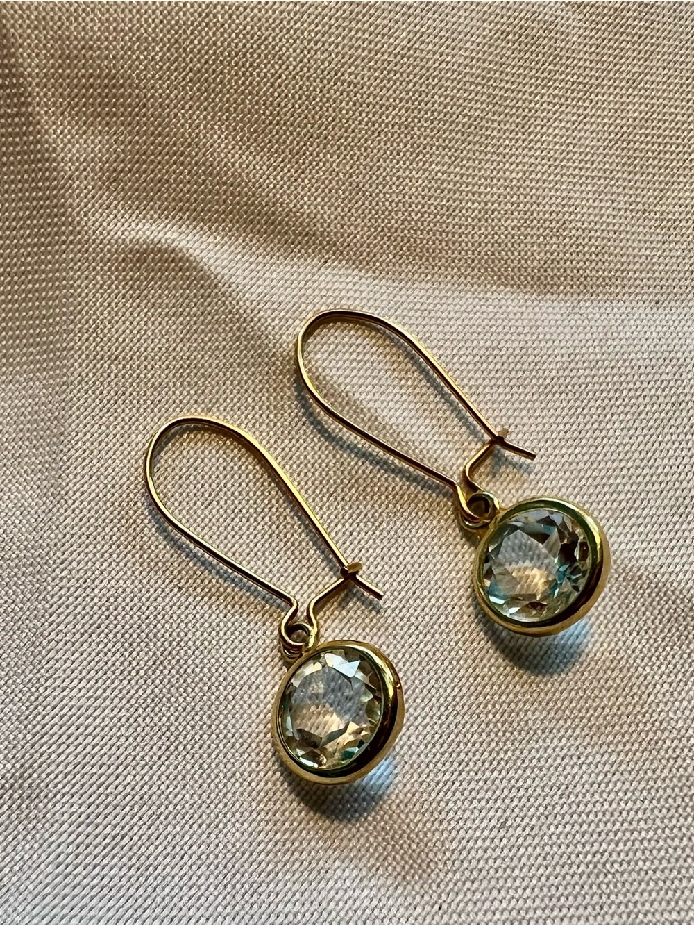 White Topaz drop earrings in 10k gold Fish Hook dangling earrings